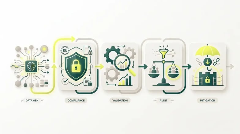 Generación de datos sintéticos: riesgos y estrategias en IA - Infografía